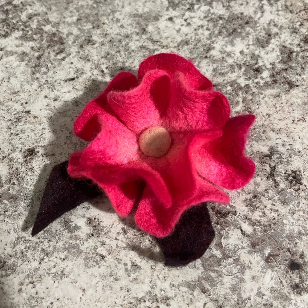 Handmade Pink Felt Flower Brooch/Pin
